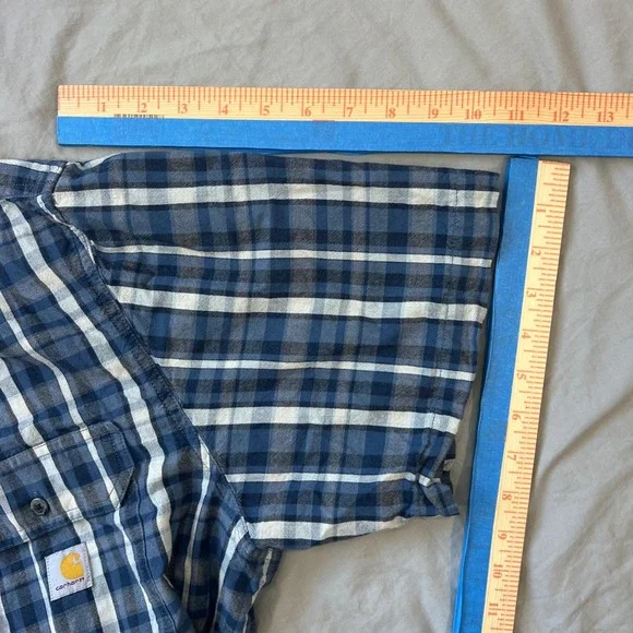 CARHARTT Button Up Shirt Mens Size XL Loose Fit Plaid Short Sleeve Work Utility - Picture 7 of 15